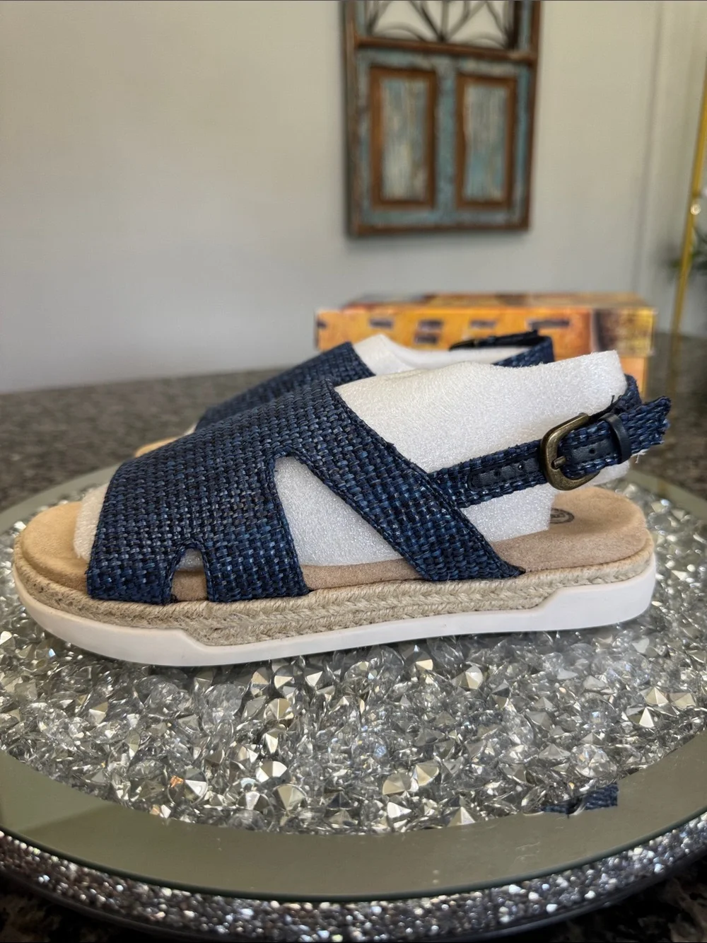 Bella Vita Navy Woven Espadrille Slingback Sandals NEW 7.5